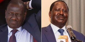 A collage of DP William Ruto (left) and ODM leader Raila Odinga.