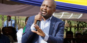 Gatundu South MP Moses Kuria speaks at a burial ceremony in Molo, Nakuru County on January 17, 2020