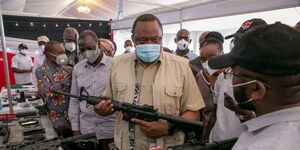 President Uhuru Kenyatta and his Deputy William Ruto on a guided tour of exhibition booths by young Kenyan techies on Friday, October 16