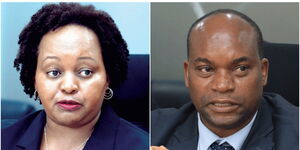 A photo collage of Kirinyaga Governor Anne Waiguru and her deputy Peter Ndambiri.