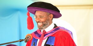 Vice Chancellor Stephen Gitahi speaking during UoN's 64th graduation ceremony on December 11, 2020