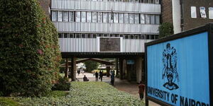 Directional signage mounted outside the University of Nairobi