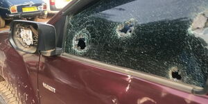 A damaged vehicle pictured at Utheri wa Lari farm in Mai Mahiu following an attack on Monday, February 24