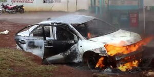Vehicle torched by Kimilili residents on Saturday, August 14, 2021