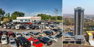 Vehicles at an auction site (left) and Times Tower which houses KRA offices.