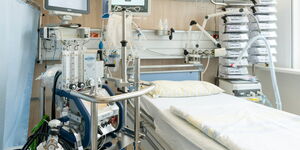 Ventilator set up as seen in a hospital.