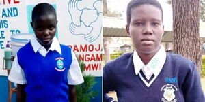 Victoria Ndung'e Musau who was admitted at Muthale Girls High School in Mbooni (left) and Lilian Ikal Losike of  St. Bridgit Girls, Kiminini.