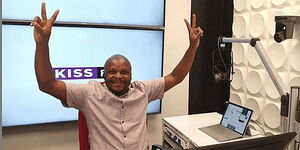 Radio presenter Felix Odiwuor at Kiss FM studios on July 30, 2021.