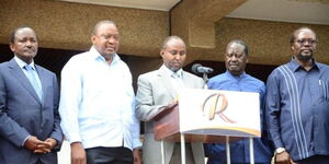 Azimio La Umoja principals after a meeting at the Kenyatta International Conference Centre (KICC)  on April 21, 2022