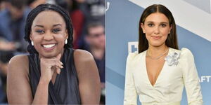 A collage of Award-winning film director Wanuri Kahiu and  Stranger Things star, Millie Bobby Brown
