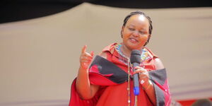 Kirinyaga Governor Anne Waiguru makes an address during the Narok Building Bridges Initiatives (BBI) consultative meeting on Saturday, February 22, 2020.