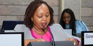 Kirinyaga Governor Anne Waiguru addresses a roundtable meeting between governors and UN Deputy Secretary General Amina Mohammed.