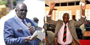 A collage image of Education CS Prof George Magoha (LEFT) and Prof Paul Wainaina (RIGHT).