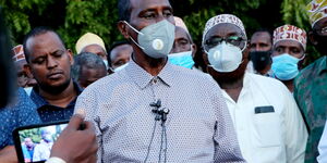 Wajir Governor Mohamed Abdi Mohamud during a press conference on April 27, 2021