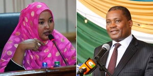 Wajir Woman Representative Fatuma Gedi (left) and National Assembly Speaker Justin Muturi.