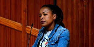 Dorcas Wamaitha Ngugi gives her testimony at the Milimani Law Courts on January 17, 2023.