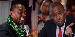 A photo collage of Nyeri senator Wahome Wamatangi and Nairobi governor Johnson Sakaja