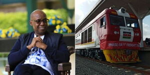 A collage image of Safina Party Presidential Candidate Jimi Wanjigi (LEFT) and the Standard Guage Railway (RIGHT).