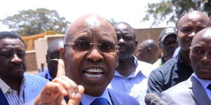 Former presidential aspirant Jimi Wanjigi addressing the press during a past event