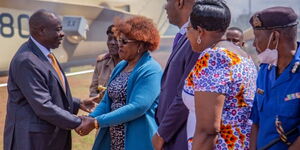 Water CS Alice Wahome welcomes DP Rigathi Gachagua to Murang'a where he attended a church service on Sunday, November 6, 2022.