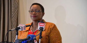 Water and Sanitation CS Sicily Kariuki addressing the press