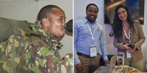 A collage of Boniface Waweru in army attire and while at Jungle Dwellers company.