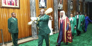 National Assembly speaker, Moses Wetangula, walks into the House after being sworn in on Thursday, September 8, 2022