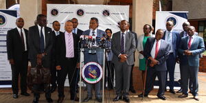 Ethics and Anti-Corruption Commission (EACC) CEO Twalib Mbarak, Director of Public Prosecutions (DPP) Noordin Haji and Directorate of Criminal Investigations (DCI) chief George Kinoti addressing a press conference in Nairobi on Thursday, March 5, 2020.