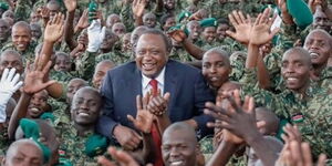 President Uhuru Kenyatta and trainees from the National Youth Service in Gilgil on December 6, 2019.