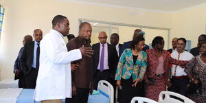 Ministry of Health Cabinet Secretary Mutahi Kagwe inspects Coronavirus isolation facility at the Mbagathi District Hospital on Friday, March 6, 2020.