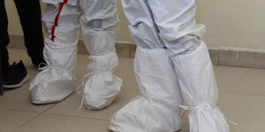 Medical practitioners display protective gear at a Coronavirus isolation and treatment facility in Mbagathi District Hospital on Friday, March 6, 2020.