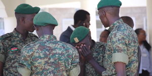 National Youth Service officers at the Coronavirus Isolation and Treatment facility in Mbagathi District Hospital on Friday, March 6, 2020.