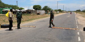 Police officers at a road block in Tana River