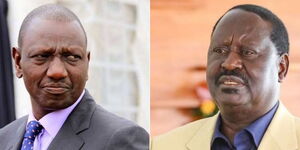 A file photo of Deputy President William Ruto (L) and ODM leader Raila Odinga (R)