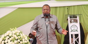 President Uhuru Kenyatta speaking during the burial of ANC leader Musalia Mudavadi's mother, Mama Hannah Atsianzale on Saturday, January 9