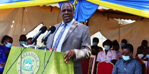 Kakamega Governor Wycliffe Oparanya speaking after receiving medical equipment worth Ksh3 million from Mozzart Bet