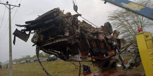 Wreckage of a truck involved in an accident on Friday morning, February 12
