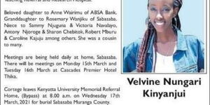 An orbituary of Velvine Nungari Kinyanjui who was allegedly raped on February 23, 2021.