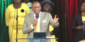 PEFA Kahawa West Bishop Peter Ambuka speaks during a sermon on Sunday, March 28.