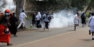 A file image of a crowd being dispersed by Police 