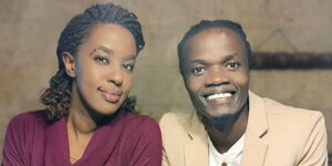 Former Machakos first lady Lilian Ng'ang'a and musician Julius Otieno alias Juliani pose for a photo