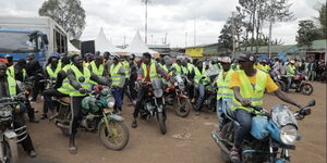 The Kibra boda boda community during the launch of Betika Na GrandPa 1 Milli Super Cup in Nairobi on September 10, 2021