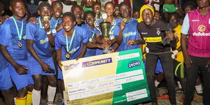 Langata Southland players celebrate after being gifted a cheque worth Ksh250,000  on Sunday, October 10 in Nairobi.