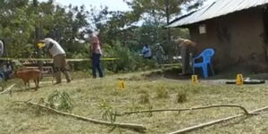 Detectives at the crime scene of a suspected terror attack at Kamloma Village, Kisumu County on December 8, 2021. 