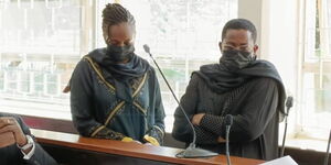 Businesswoman Mary Wambui (Right) and her daughter purity Njoki when they appeared before Miliamni Law Courts on December 9, 2021. 