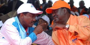 Wiper leader Kalonzo Musyoka (left) and his ODM counterpart Raila Odinga at a past event