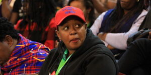 Nominated MP Sabina Chege waiting for official presidential election results at Bomas of Kenya on August 15, 2022