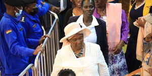 Deputy President William Ruto's Mother Mama Sarah Cheruiyot  entering Bomas of Kenya on August 15, 2022 