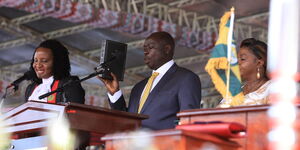 Deputy President Rigathi Gachagua takes the oath of office at Kasarani stadium on September 13, 2022.