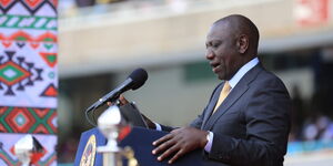 President Wiliam Ruto reading his speech at Kasarani after being sworn in as Kenya's fifth president on September 13, 2022